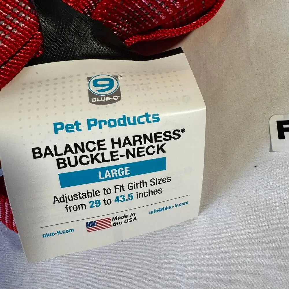 NEW Blue-9 Balance Harness Buckle-Neck Large Red Adjustable Dog Harness
